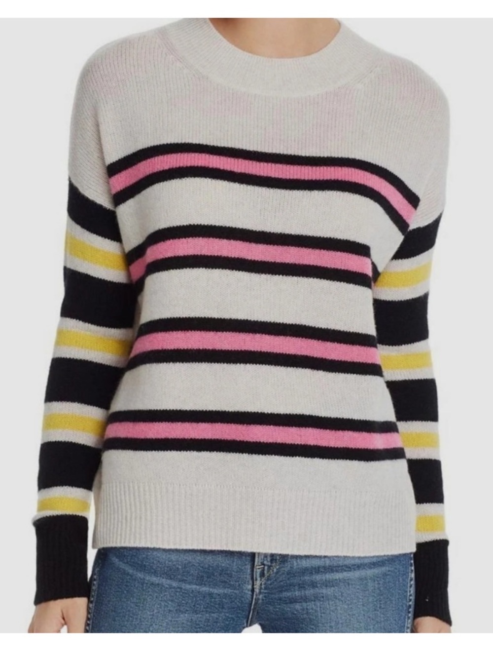 Aqua Stripe Crew-Neck Cashmere Sweater